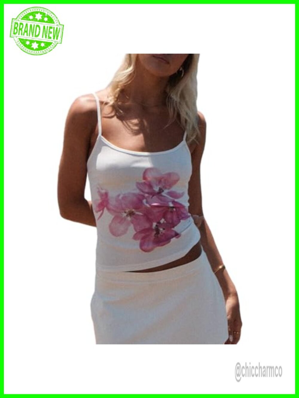Y2K Sleeveless Crop Tank Top Low Cut Floral Graphic Camisole Spaghetti Strap